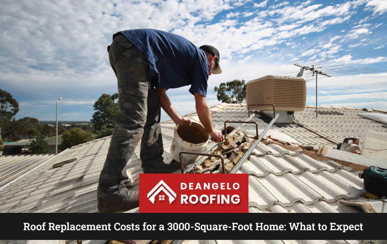 Worker replacing roofing materials on a residential home.